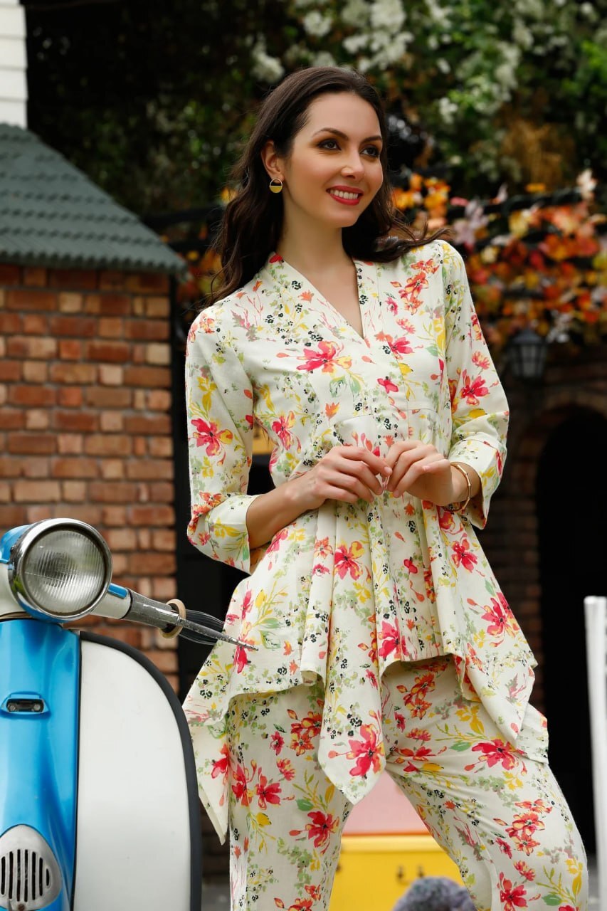 Ethnic Co-ord Sets 03 - Cotton Blend, Sizes S-m-l-xxl, Multi Color Digital Print, 3/4 Sleeve, Comfortable Fabric, Stylish Design, Versatile Style