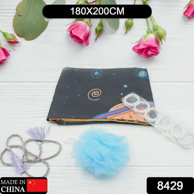 Solid Shower Curtain Set With Shower Cap (8432)