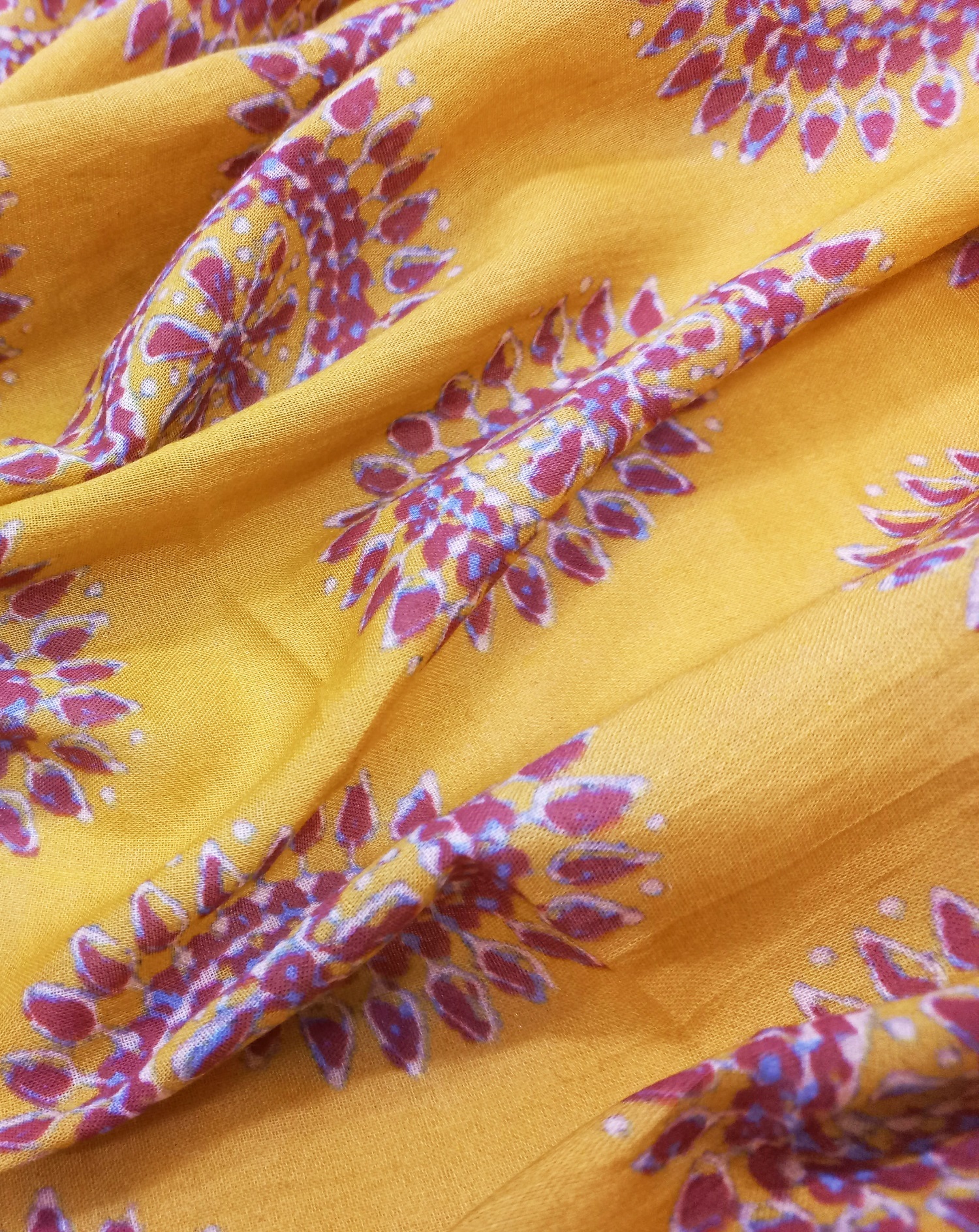 Digital Printed Cotton Fabric - 44 Inch Width | Mustard Yellow Color, Lightweight & Versatile For Ethnic Wear Like Sarees, Kurtis, And Lehengas