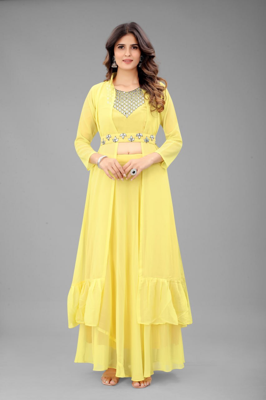 Georgette Lehenga Choli - Full Stitch 2 Piece Set, 3/4 Sleeve, Heavy American Crepe Lining, Available In Blue, Yellow, Wine, Maroon, Green, Sizes S-m-l-xl-xxl-3xl