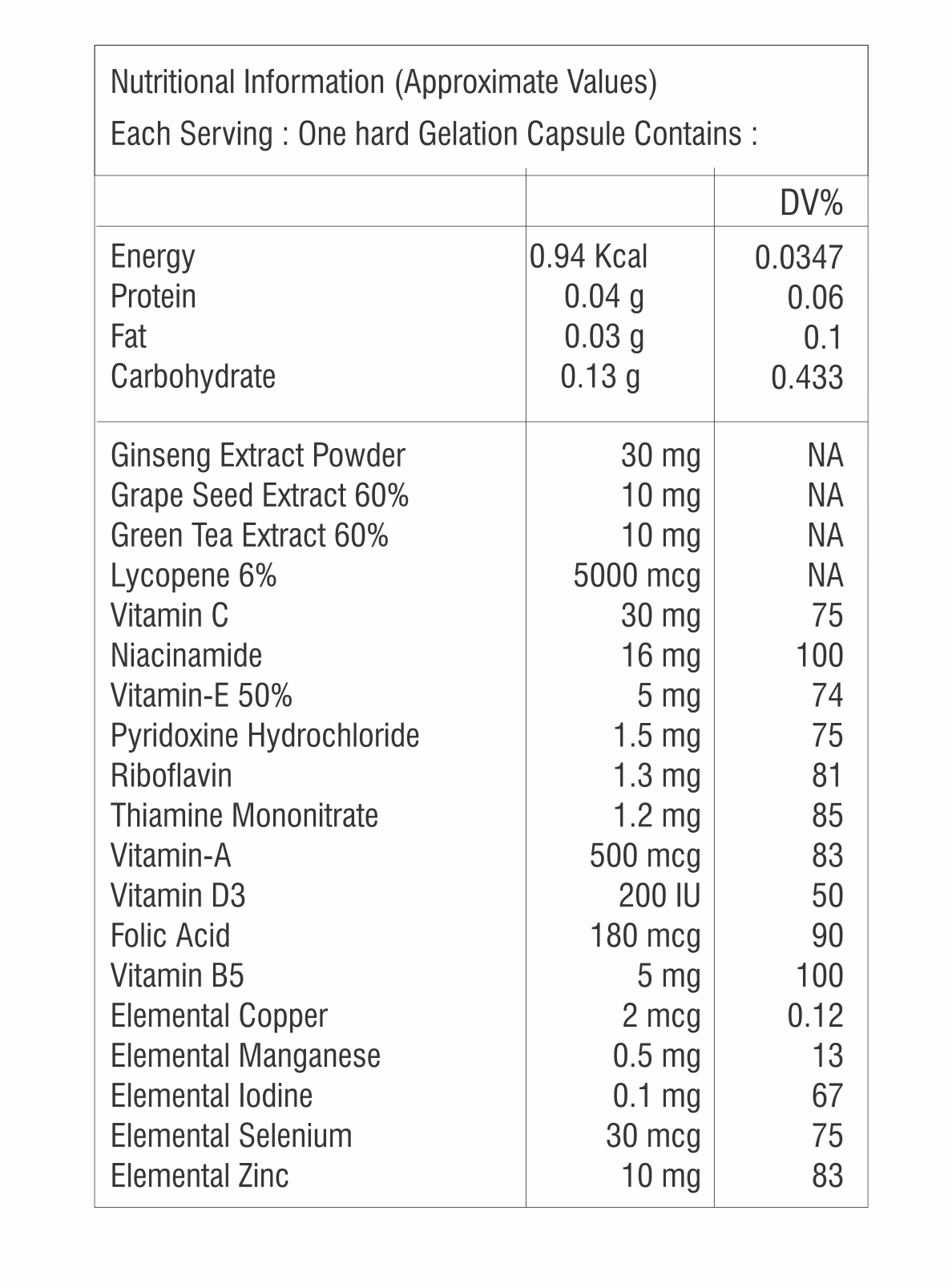Ginseng And Multivitamin Capsule