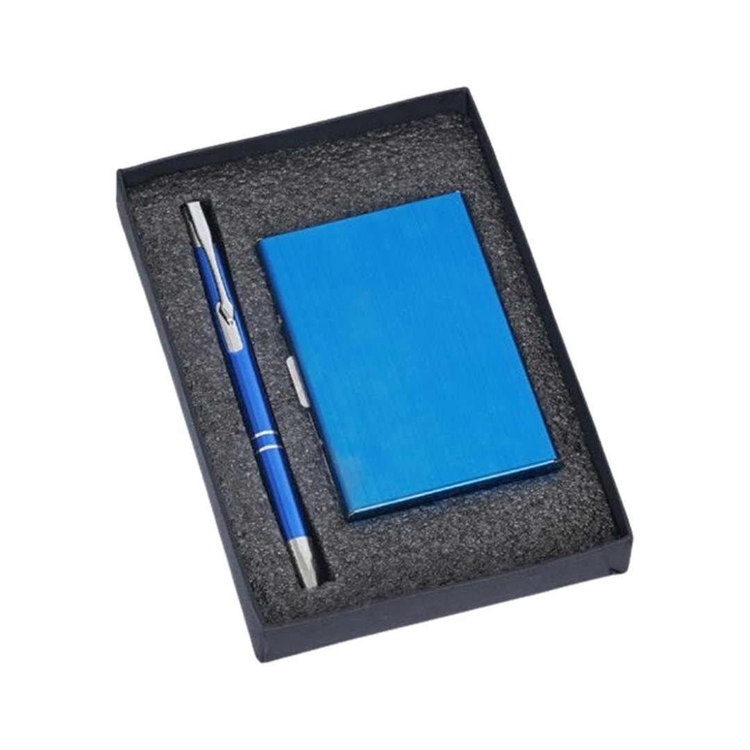 Premium Corporate Gift Set - Metal Pen & Rfid Safe Card Wallet | Compact Size, Customizable Logo, Luxurious Black Packaging