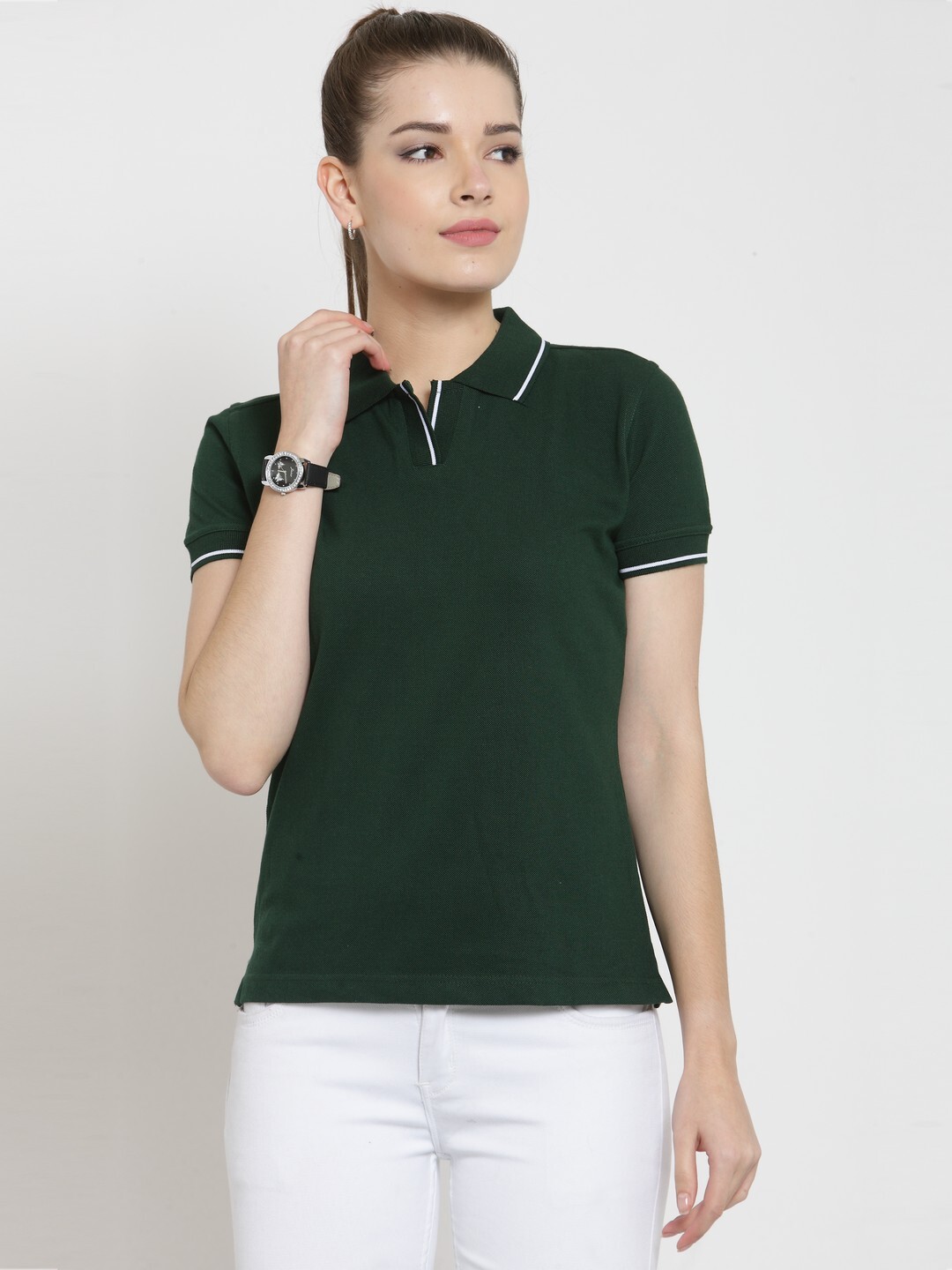 Polo T-shirt For Women - Pure Cotton, All Sizes Available, Half Sleeve, Solid Black Color | Classic Polo Neck Design For Versatile Casual Style