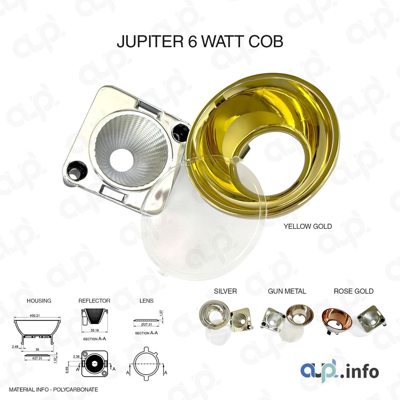 Led Reflector - Aluminum, 92x92 Mm, Gold | 12 Watt Power, 100-265v Ac Input, Constant Current Driver, Cri >70, Indoor-outdoor Lighting