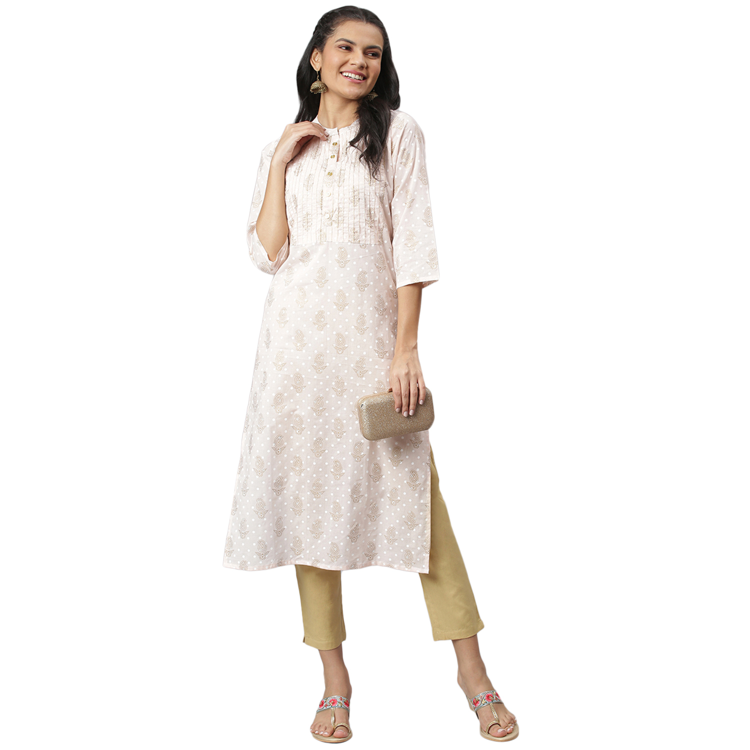 Women Designer Kurti - Cotton Fabric, Size S To Xxl, Pink Color | Quick Dry, Water Proof, Embroidered Pattern, 3-4th Sleeve, Trendy For Daily Wear And Parties