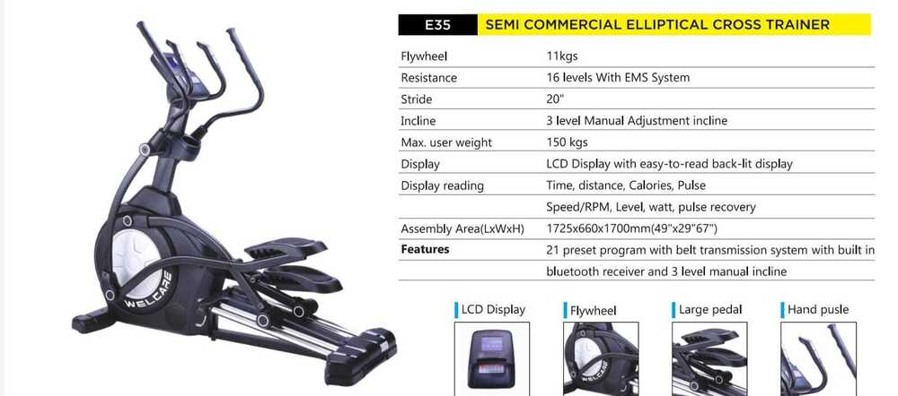Semi Commercial Elliptical Cross Trainer - Features: Heart Rate Monitor; Lcd Tracking Display; Adjustable Resistance Levels
