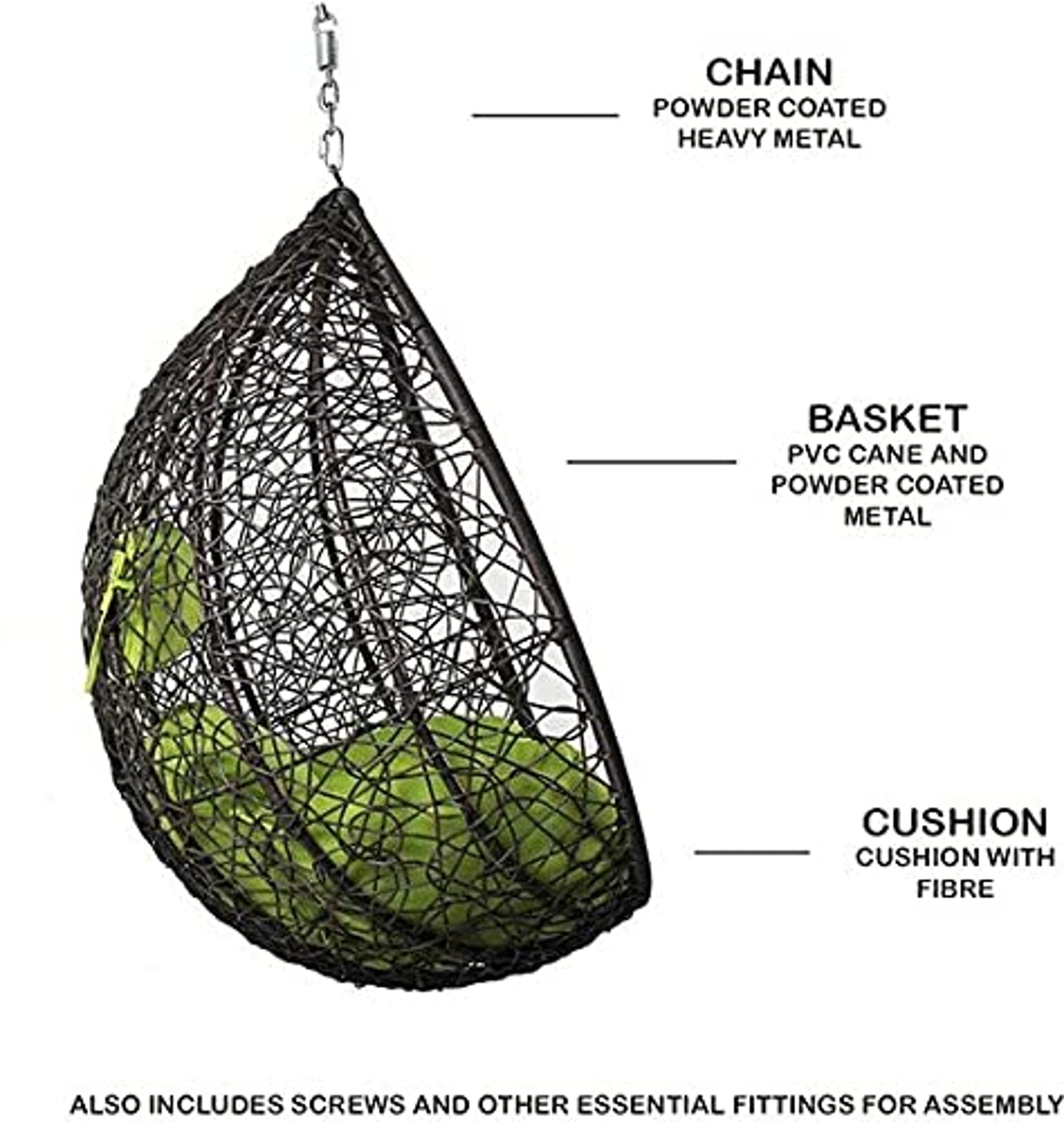 Rattan Swing Chair - Durable Black-brown Faux Rattan Wicker, 39 Inch Width | All Weather Support, Luxury Comfort, Indoor & Outdoor Usage