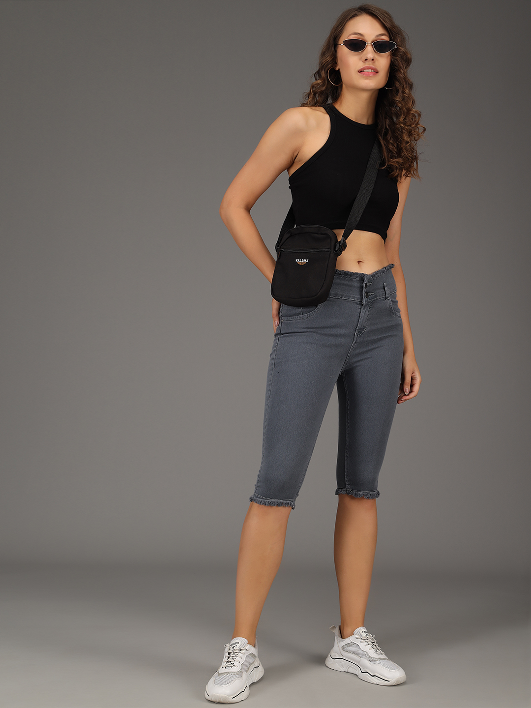 M Moddy Women's Fray Hem Stretchable Skinny Fit Denim Capri - Denim Material Size 28-30-32 Color Options: Black Grey Dark Blue Light Blue Blue | Washable Plain Dyed Design Ideal Fit For Women