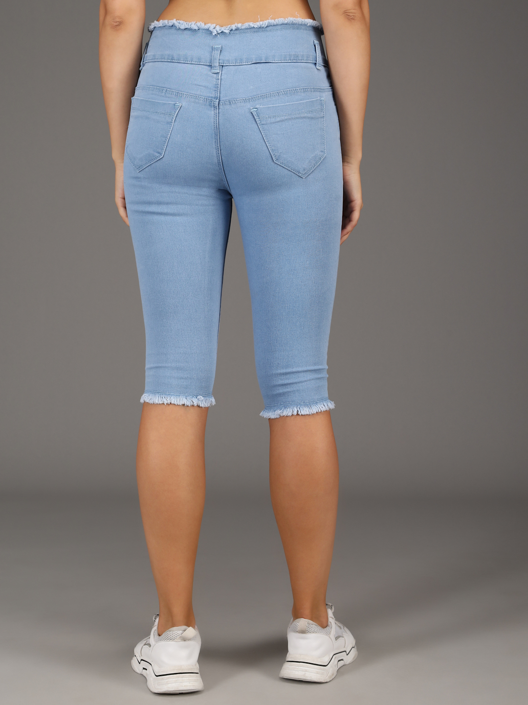 M Moddy 182ice Fray Hem Stretchable Skinny Fit Denim Capri For Women - Denim, Sizes 28-32, Colors Black, Grey, Dark Blue, Light Blue, Blue | Plain Dyed, Stylish Fit, Versatile Wear