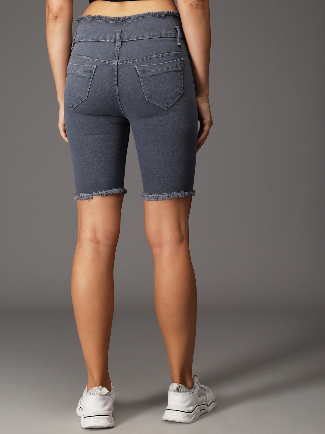M Moddy 271 Grey Fray Hem Stretchable Skinny Fit Denim Shorts For Women - Denim Material Waist Sizes 28-30-32 Dark Grey Color Summer Collection