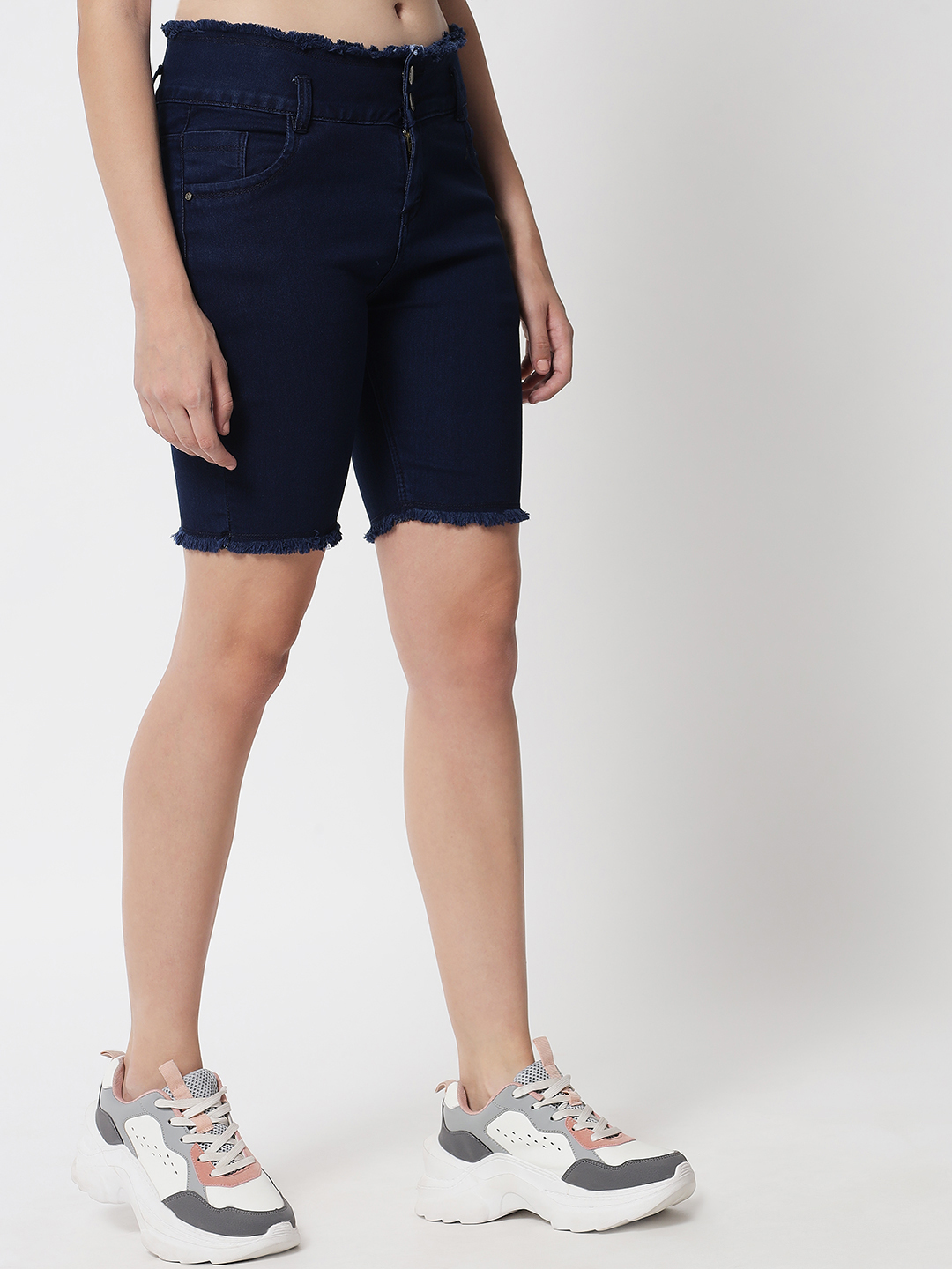 M Moddy 271hw Fray Hem Stretchable Slim Fit Denim Shorts - Denim Material Size 28-32 Available In Black Grey Dark Blue Light Blue Blue | Stylish Plain Dyed Design For Women