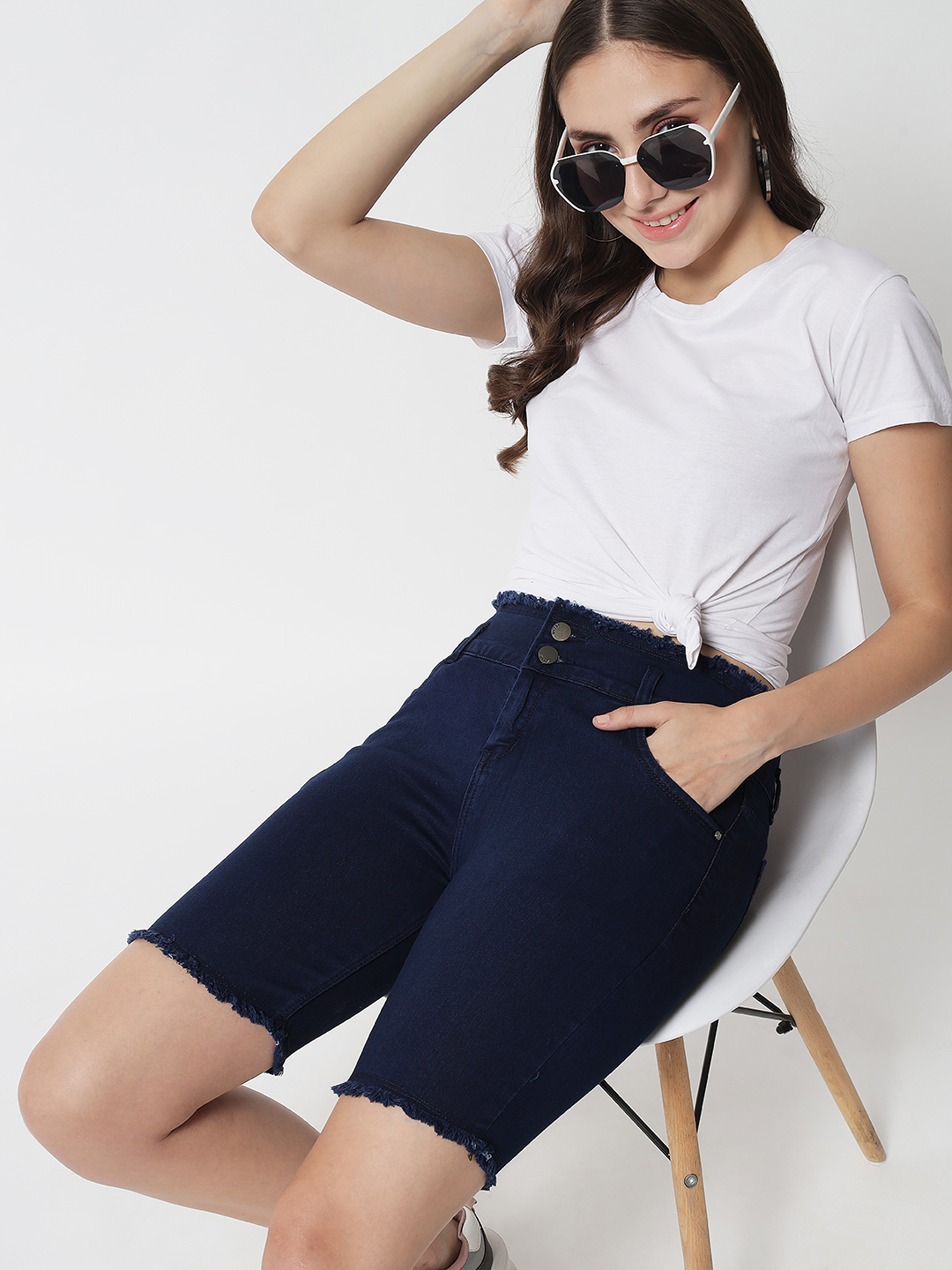 M Moddy 271hw Fray Hem Stretchable Slim Fit Denim Shorts - Denim Material Size 28-32 Available In Black Grey Dark Blue Light Blue Blue | Stylish Plain Dyed Design For Women