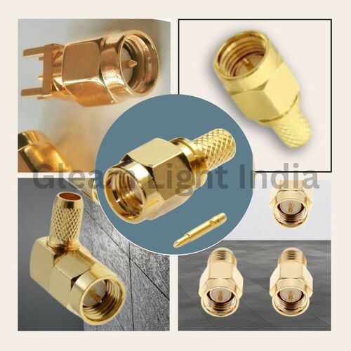 SMA Male Connector - Metal, Yellow | Durable Coaxial RF Connector with Threaded Coupling Mechanism