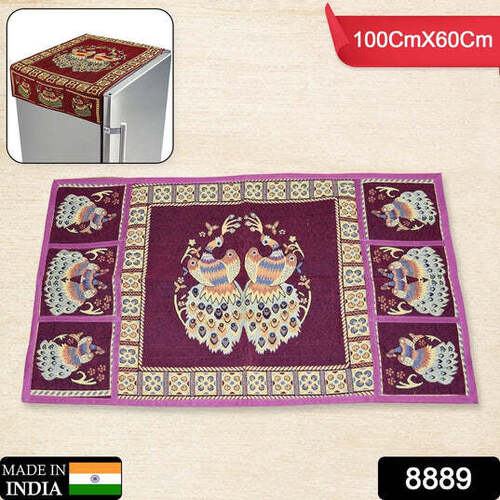Fridge Top Cover - Premium Quality Cotton Fabric, 100x60cm | Dustproof Design With 6 Utility Storage Pockets For Organized Kitchen Decor