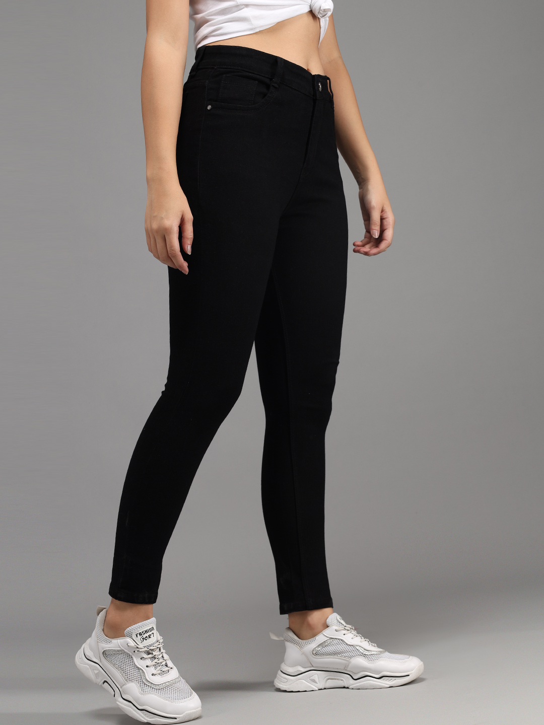 M Moddy 411 Black Slim Fit Stretchable Denim Lycra Jeans For Women - Silky Fabric, Size 28-32/36-40, Colors: Black, Grey, Dark Blue, Light Blue, Blue | Stylish Ankle Length, Plain Dyed Design
