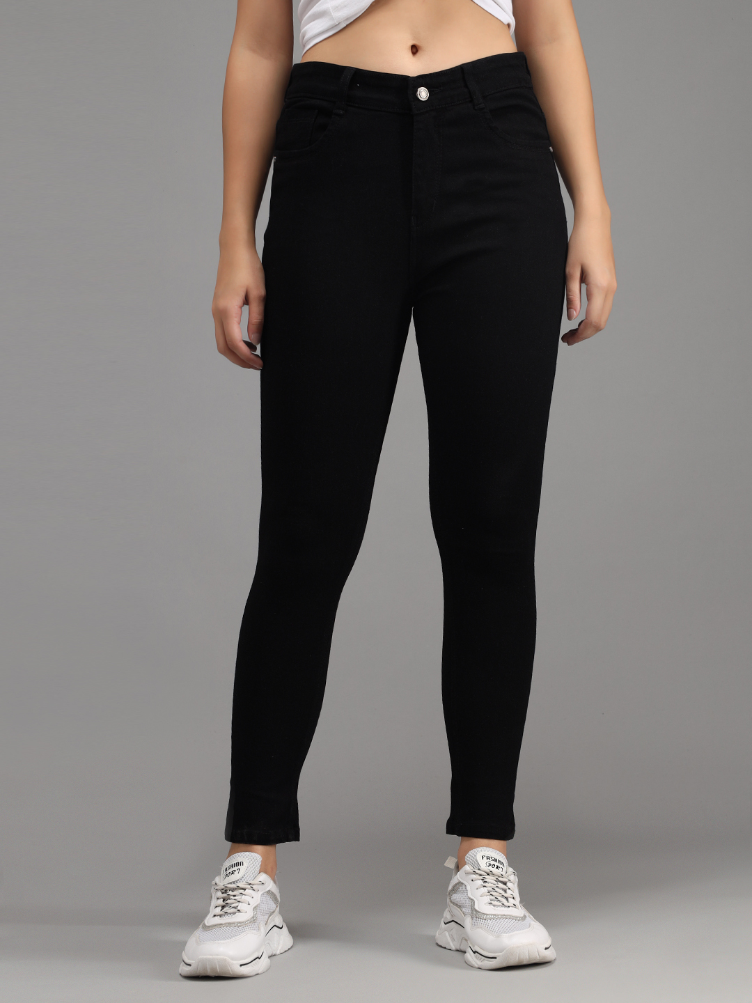 M Moddy 411 Black Slim Fit Stretchable Denim Lycra Jeans For Women - Silky Fabric, Size 28-32/36-40, Colors: Black, Grey, Dark Blue, Light Blue, Blue | Stylish Ankle Length, Plain Dyed Design