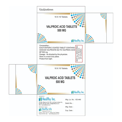 Valproic Acid Tablet 500 mg - Enteric Coated, High Purity, Hospital Use, Dry Storage