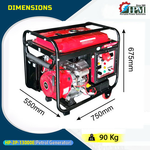 3 Phase 10 Kva Portable Petrol Generator Recoil And Self Start Model Hp-3p-13000e Dimension (L*w*h): 750x550x675 Millimeter (Mm)