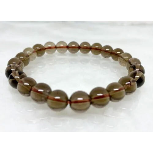 स्मोकी क्वार्ट्ज ब्रेसलेट 8mm ए राउंड बीड ब्रेसलेट, जेमस्टोन ब्रेसलेट हीलिंग जेमस्टोन