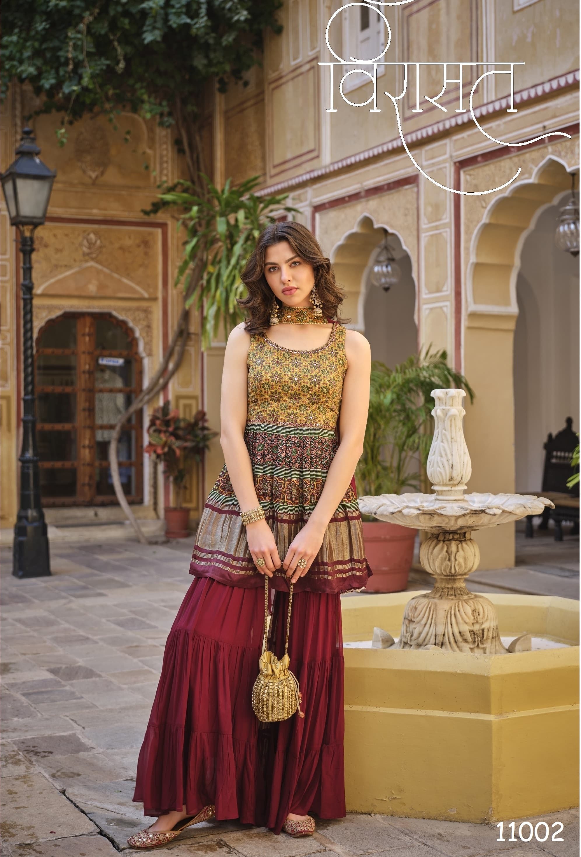 Sharara Suit - Pure Gajji Lagdi Patta Work, Digital Printed Bandhej, Full Inner Choli & Plazo, 4 Distinct Designs, Size L(40) & Xl(42), Weight 1kg