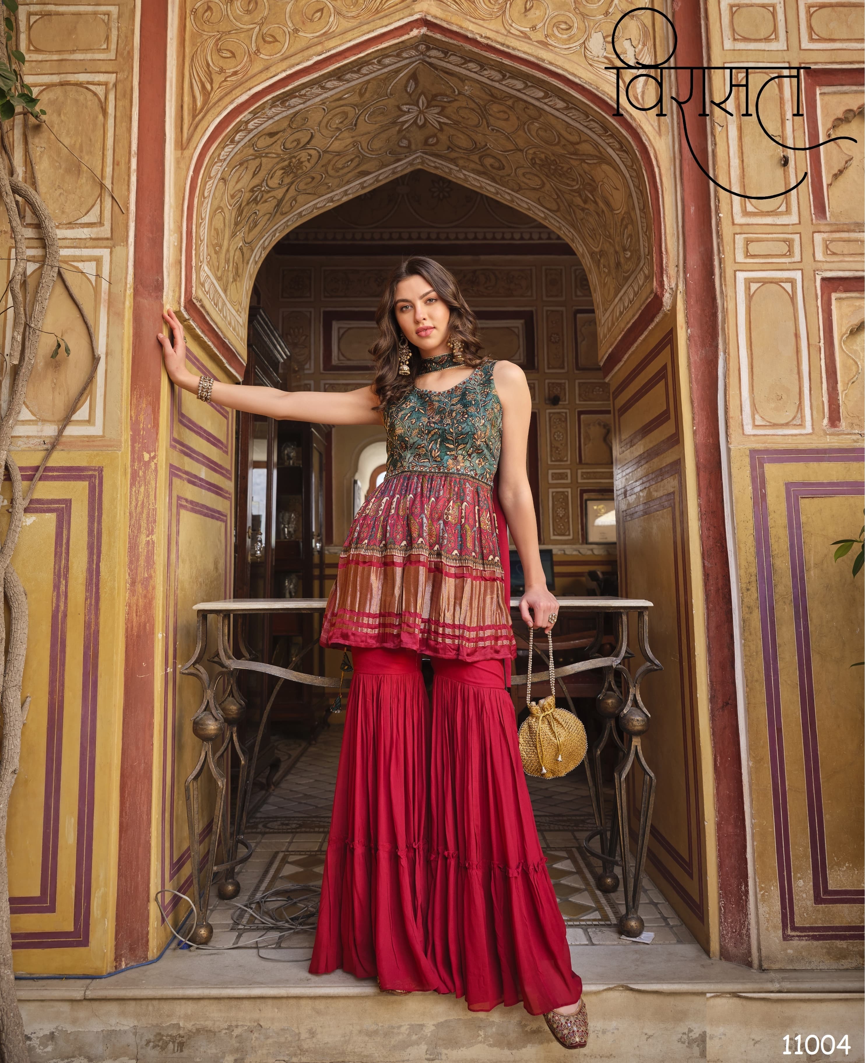 Sharara Suit - Pure Gajji Lagdi Patta Work, Digital Printed Bandhej, Full Inner Choli & Plazo, 4 Distinct Designs, Size L(40) & Xl(42), Weight 1kg