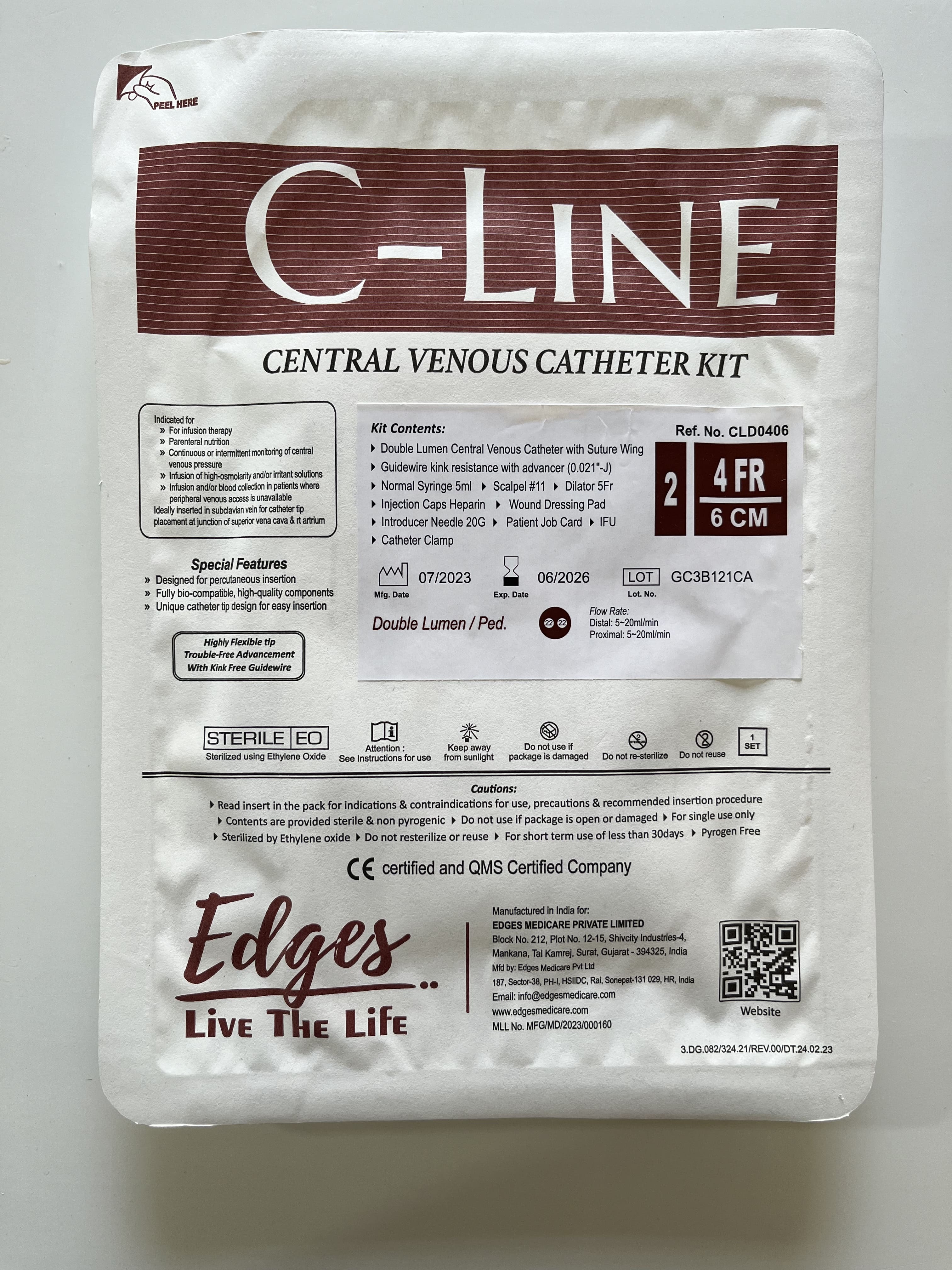White Nephrology's Choice:4fr 6cm Double Lumen Cvc Kit Painless High Flow Easy Monitoring