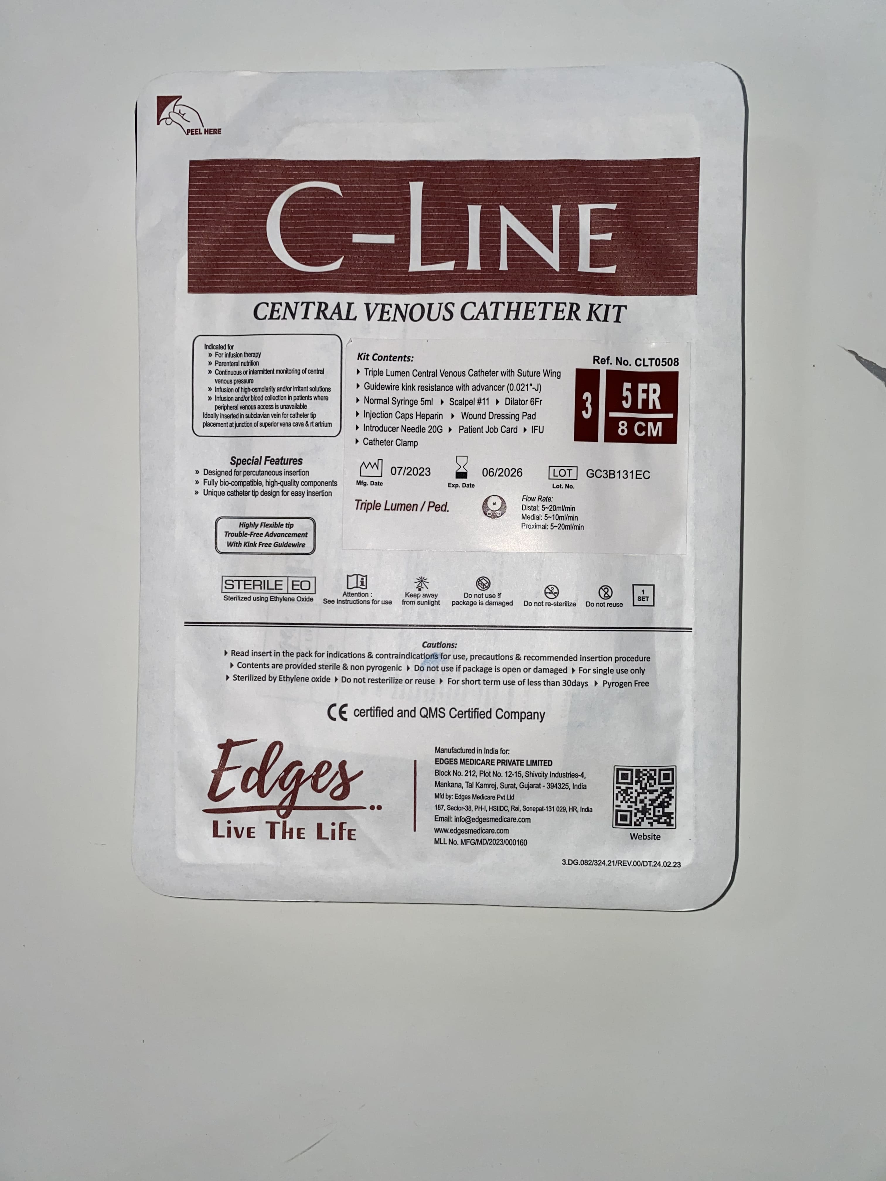 Edges C-line Cvc Kit - Body-warming Polyurethane, Triple Lumen Configuration | Kink-resistant Materials, J-tip Guidewire, Ergonomic Delivers Optimal Comfort