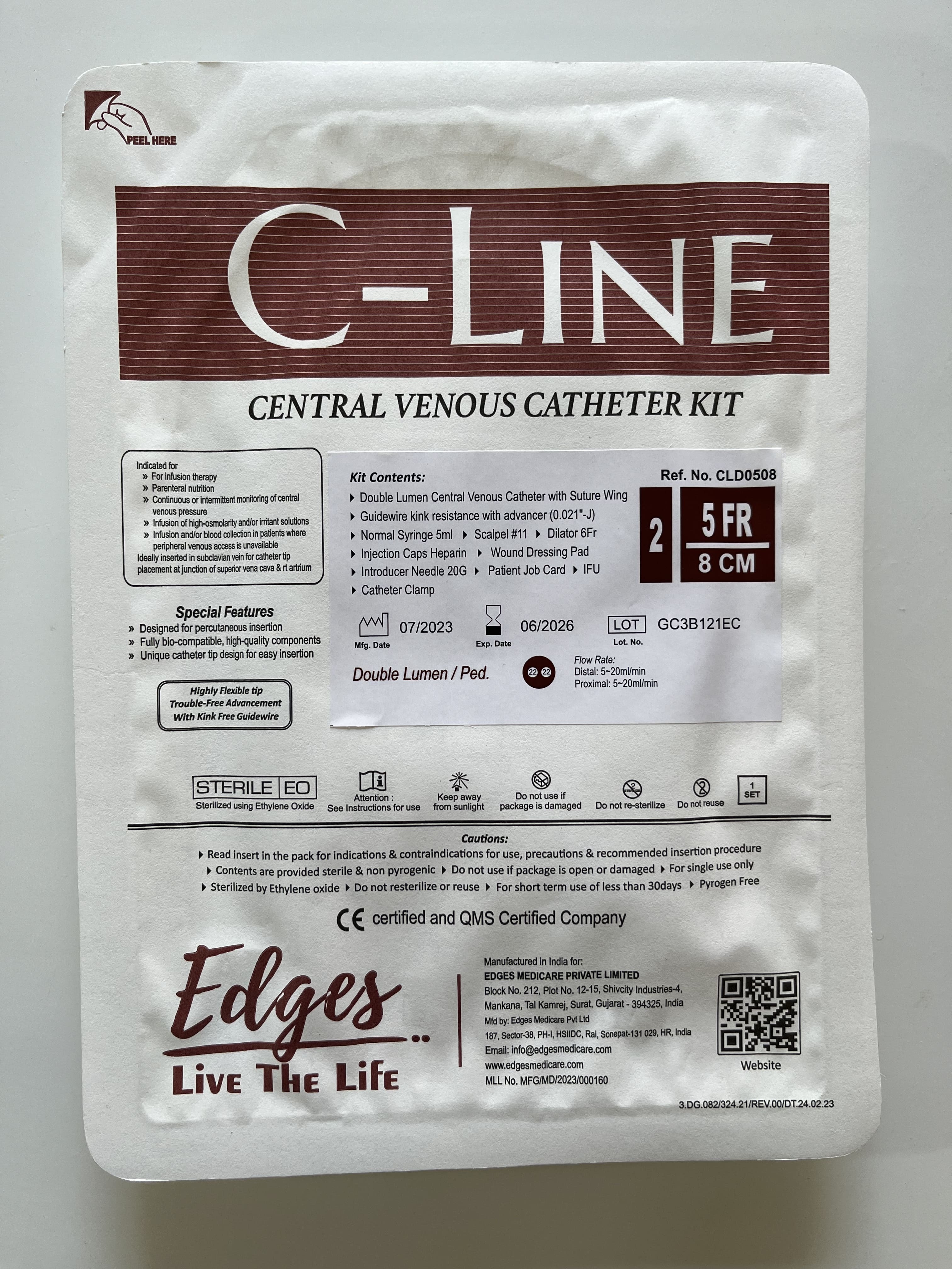 White Hospital Efficiency 5fr 8cm Double Lumen Cvc Catheter Kit Secure Access Easy Monitor