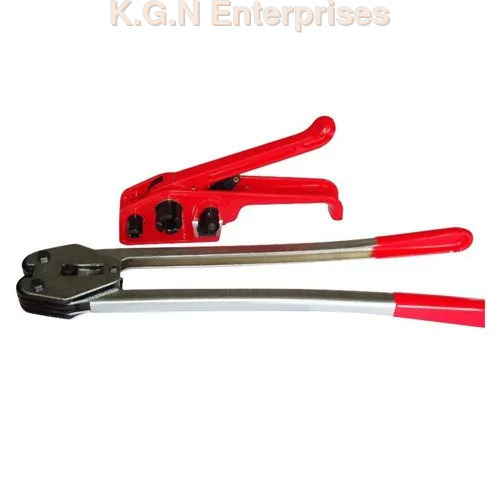 3104-05 Steel Strapping Tool - Stainless Steel, Dimensions Available Upon Request, Silver and Red | Manual Operation, Durable Design for Heavy Loads
