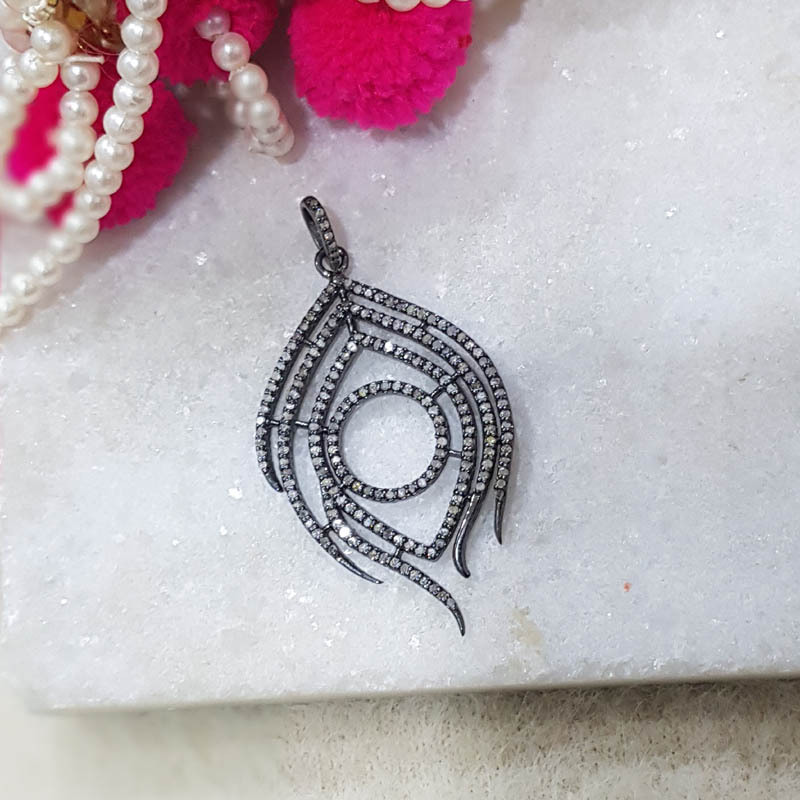 Sterling Silver Handmade Pave Diamond Feather Style Pendant - 54x22 Mm, 0.48 Carats Diamond Weight, Ideal For Women's Anniversary, Engagement, Party, Or Wedding Gifts