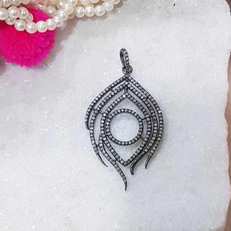 Sterling Silver Handmade Pave Diamond Feather Style Pendant - 54x22 Mm, 0.48 Carats Diamond Weight, Ideal For Women's Anniversary, Engagement, Party, Or Wedding Gifts