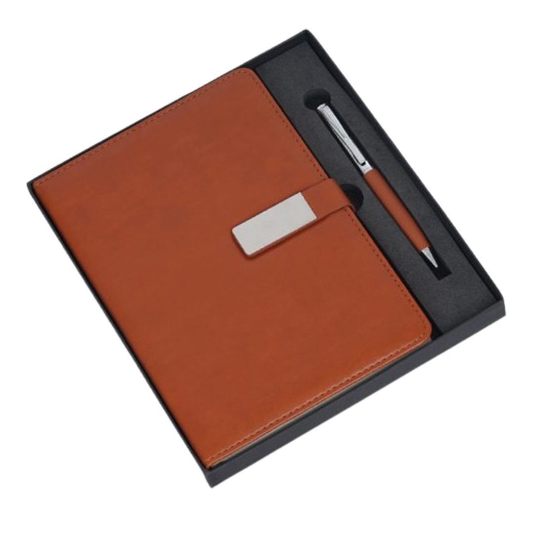 2 In 1 Diary And Pen Set - Matte Black Leather And Metal, Customizable Logo, Gift Box Packaging