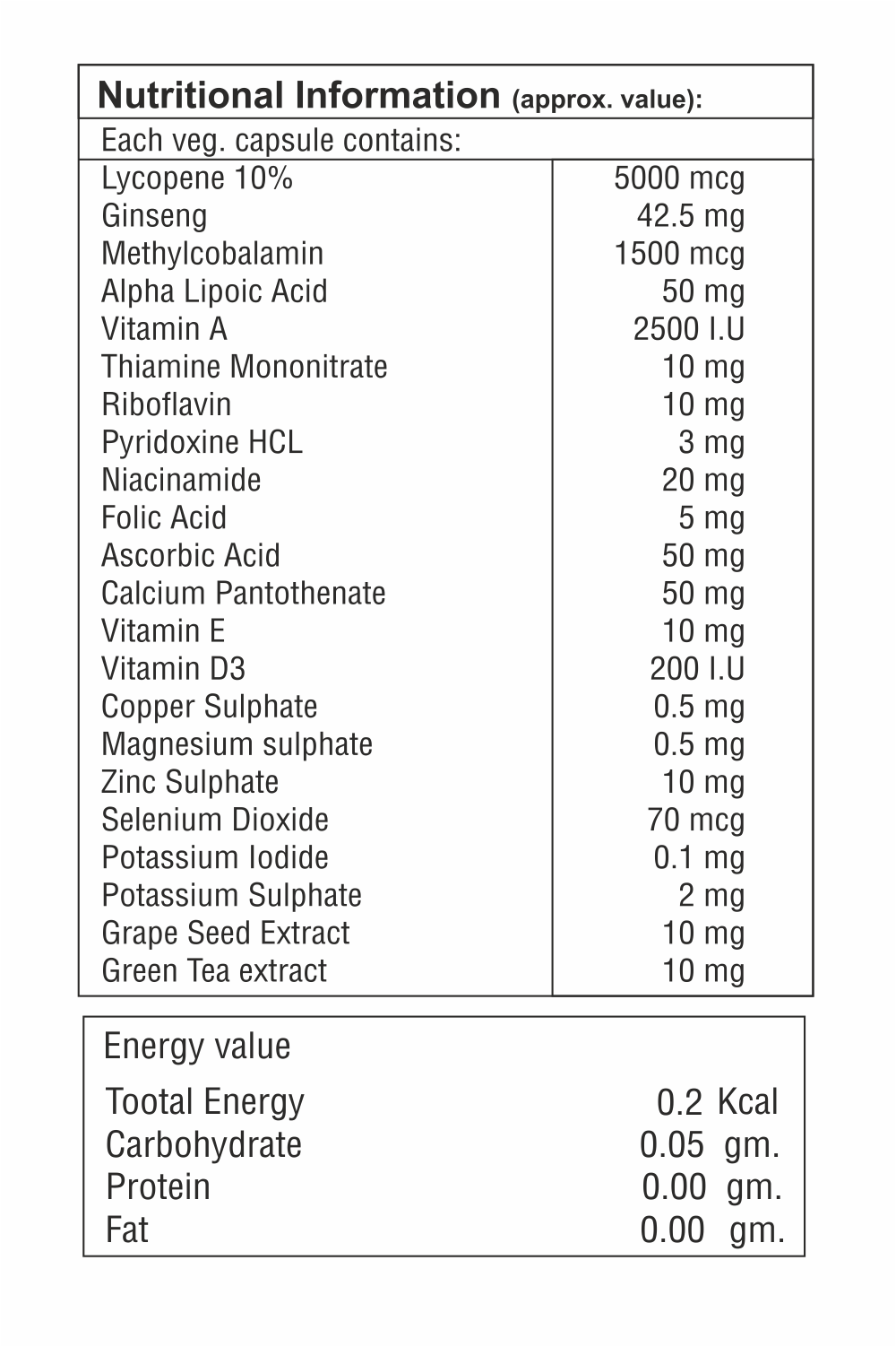 Lycopene With Multivitamin Capsule - Origin: India