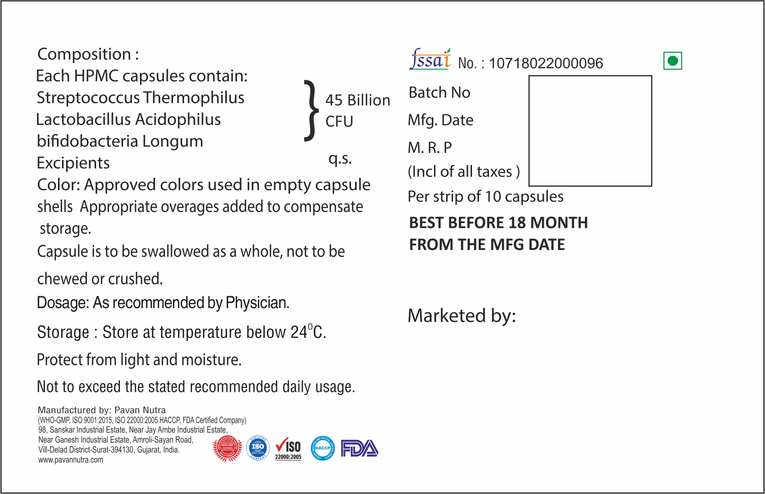 Strain Specific  Probiotic Capsule