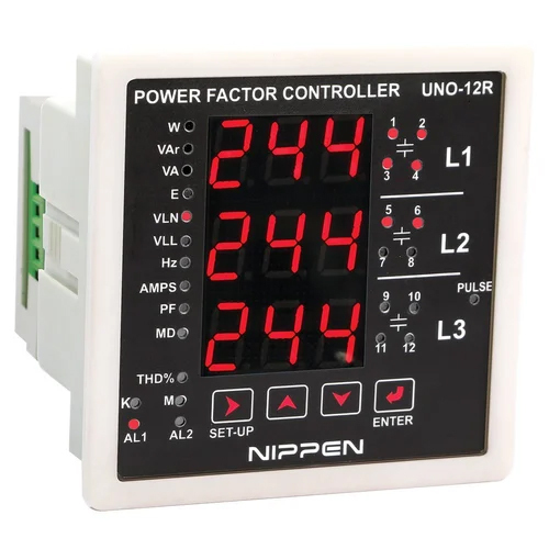 Nippen UNO 12 R Power Factor Controller - 144x144mm, White Color, 300V Rated Voltage | Reduces Reactive Power for Efficient Energy Usage with Warranty