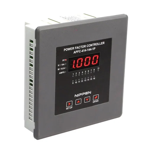 Nippen APFC 414-144-1P Power Factor Controller - 144x144mm Size, 6 Amp Input Current, 300V Rated Voltage | High Power Contact Load Management, Warranty Included