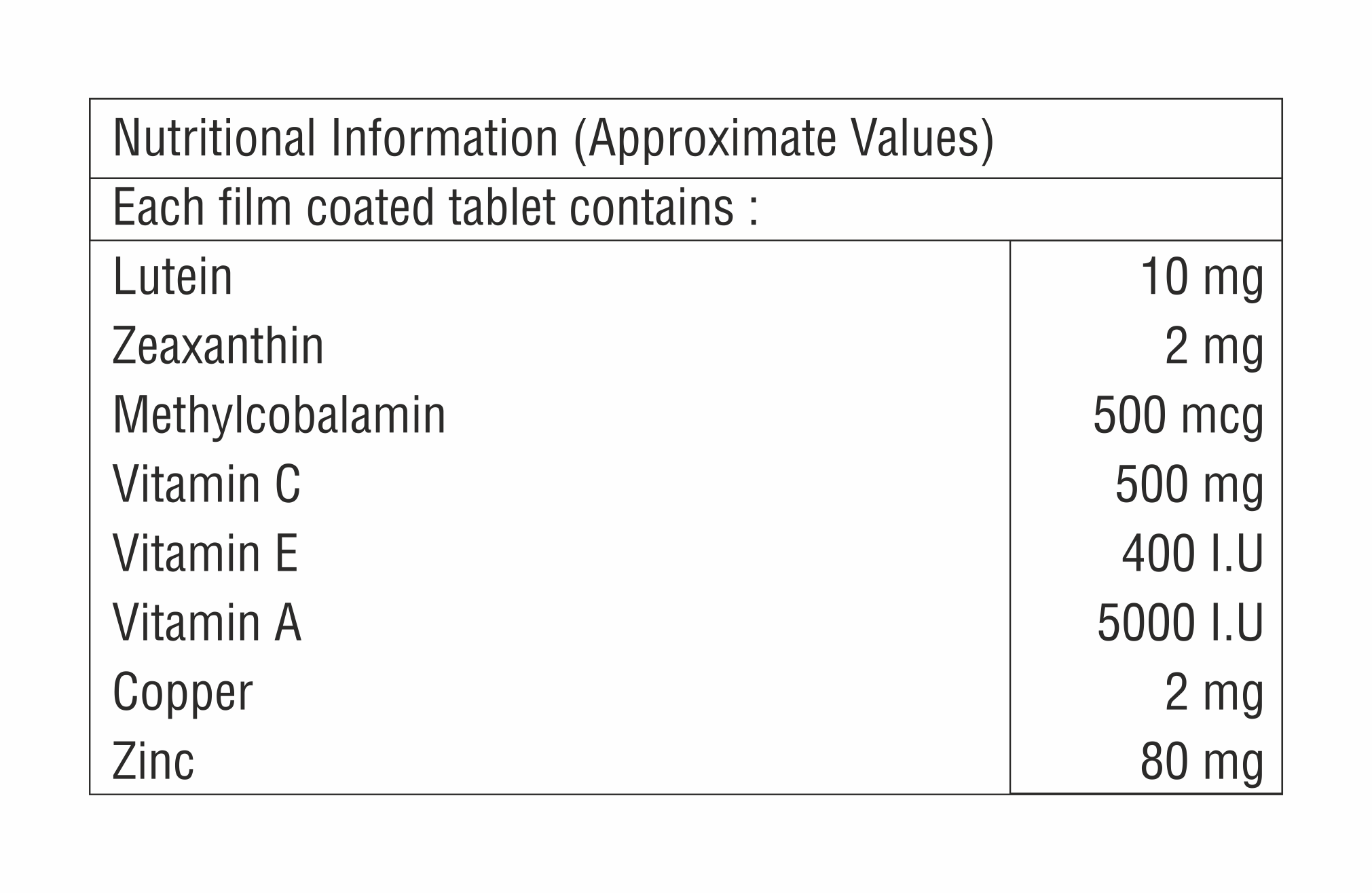 Lutein With Zinc Tablet