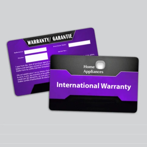 Plastic Product Warranty Cards - PVC Plastic, 85 mm x 54 mm | Durable Smart Card Design with Warranty for Commercial Use