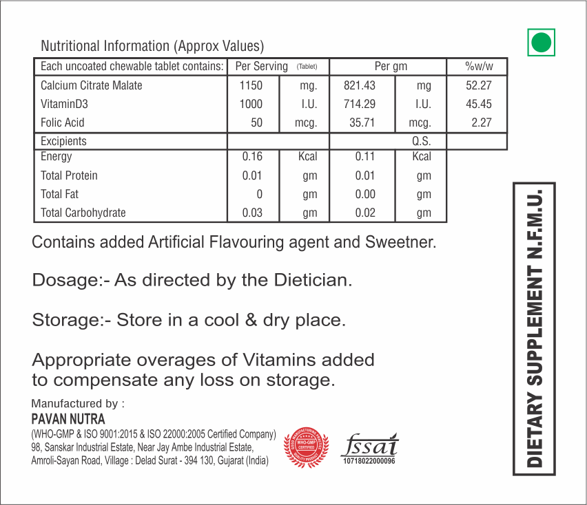 Calcium Citrate Malate With Foilc Acid And Cholecalciferol Tablet
