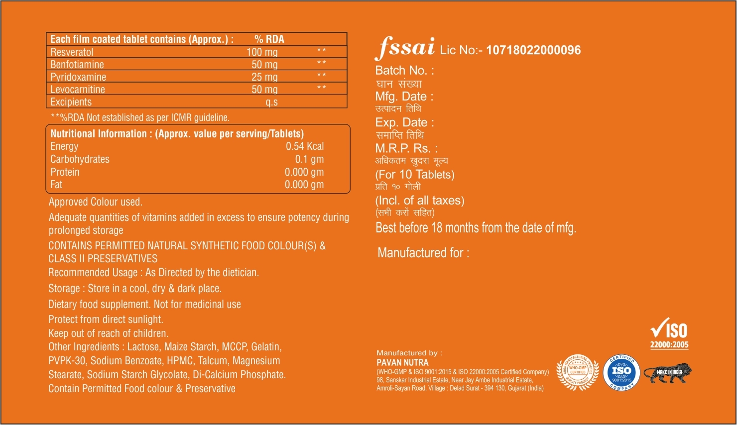 Resveratrol With Levocarnitine Tablet