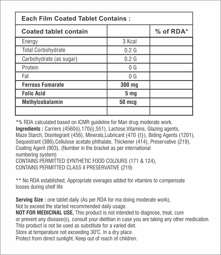 Ferrous Fumarate With Folic Acid And Methylcobalamin Tablet