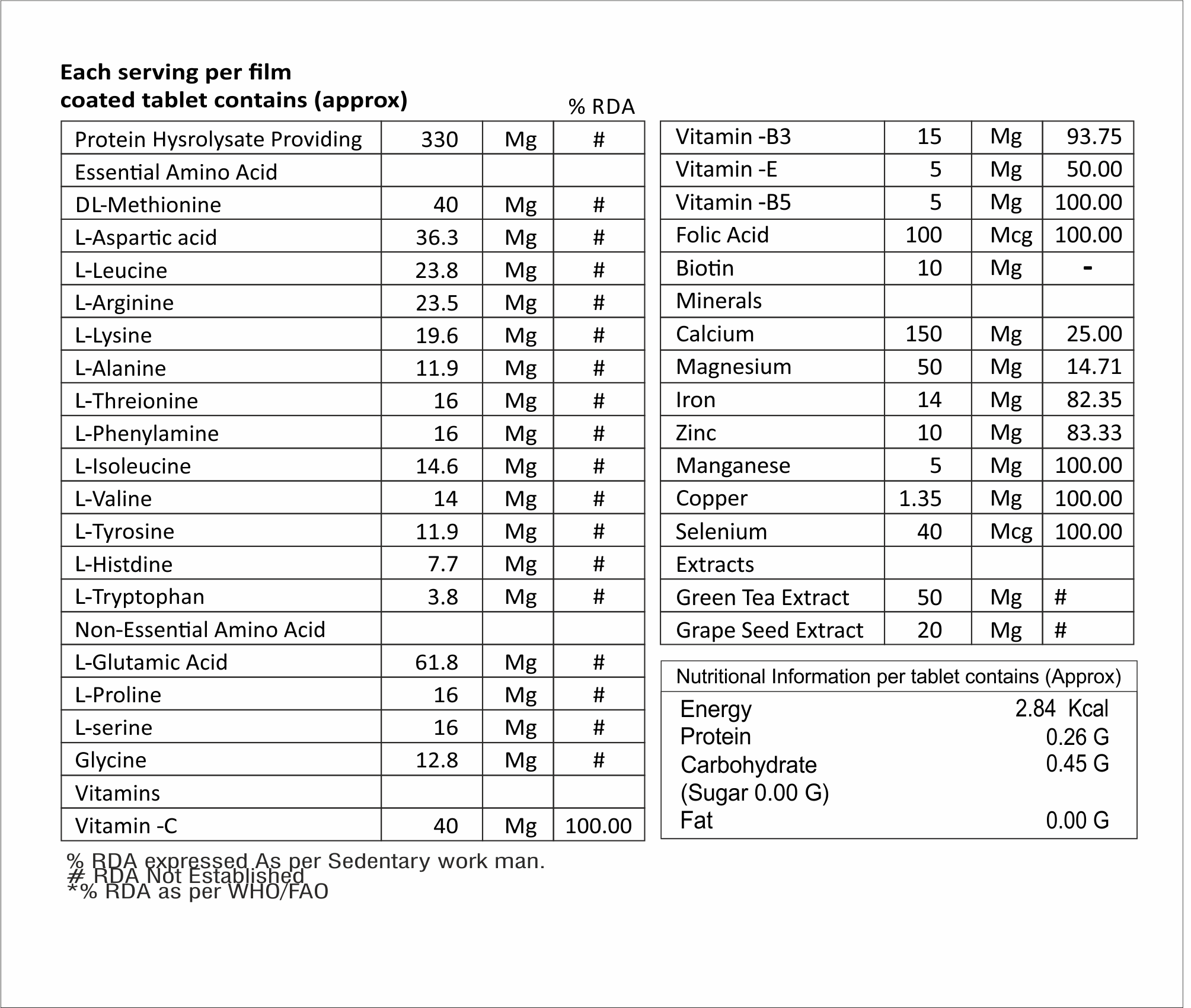 Multivitamin With Amino Acids With Grape Seed Extract Tablet