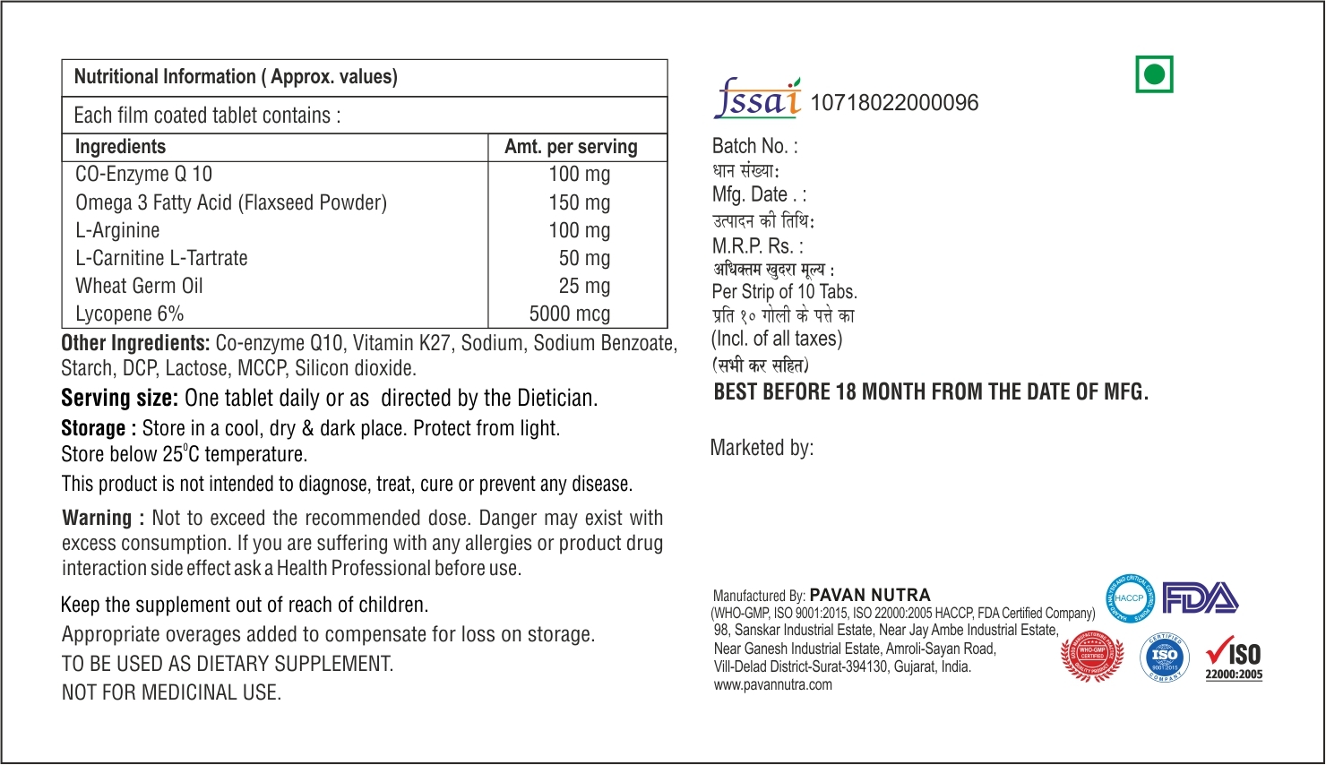 Co-enzyme With Vitamin K2-7 Tablet