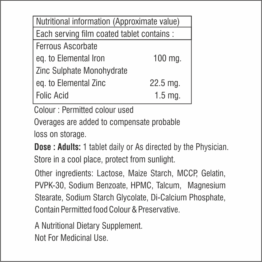 Ferrous Fumarate With Folic Acid And Zinc Sulphat Tablet