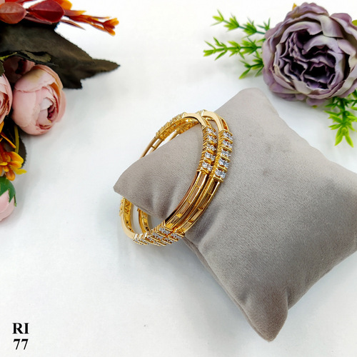 Elegant Designer Cubic Zircon Bangle - Copper Alloy, White Polish | Fashionable Women's Bracelet for Anniversaries, Weddings, Parties