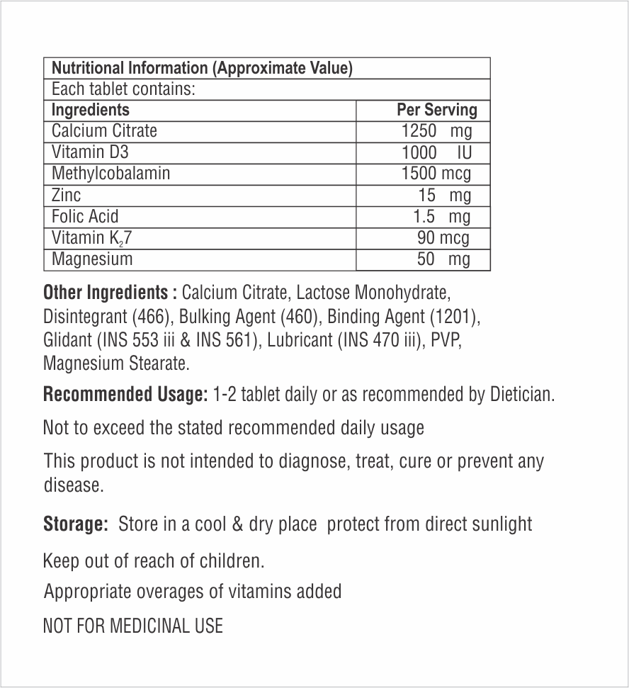Calcium Citrate Malate With Vitamin K2-7 And Vitamin D3 Tablet