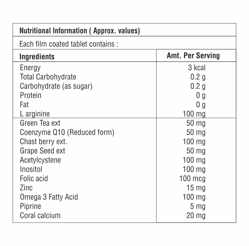 L-arginine With Co-enzyme Q10 And Omega 3 Fatty Acid Tablet