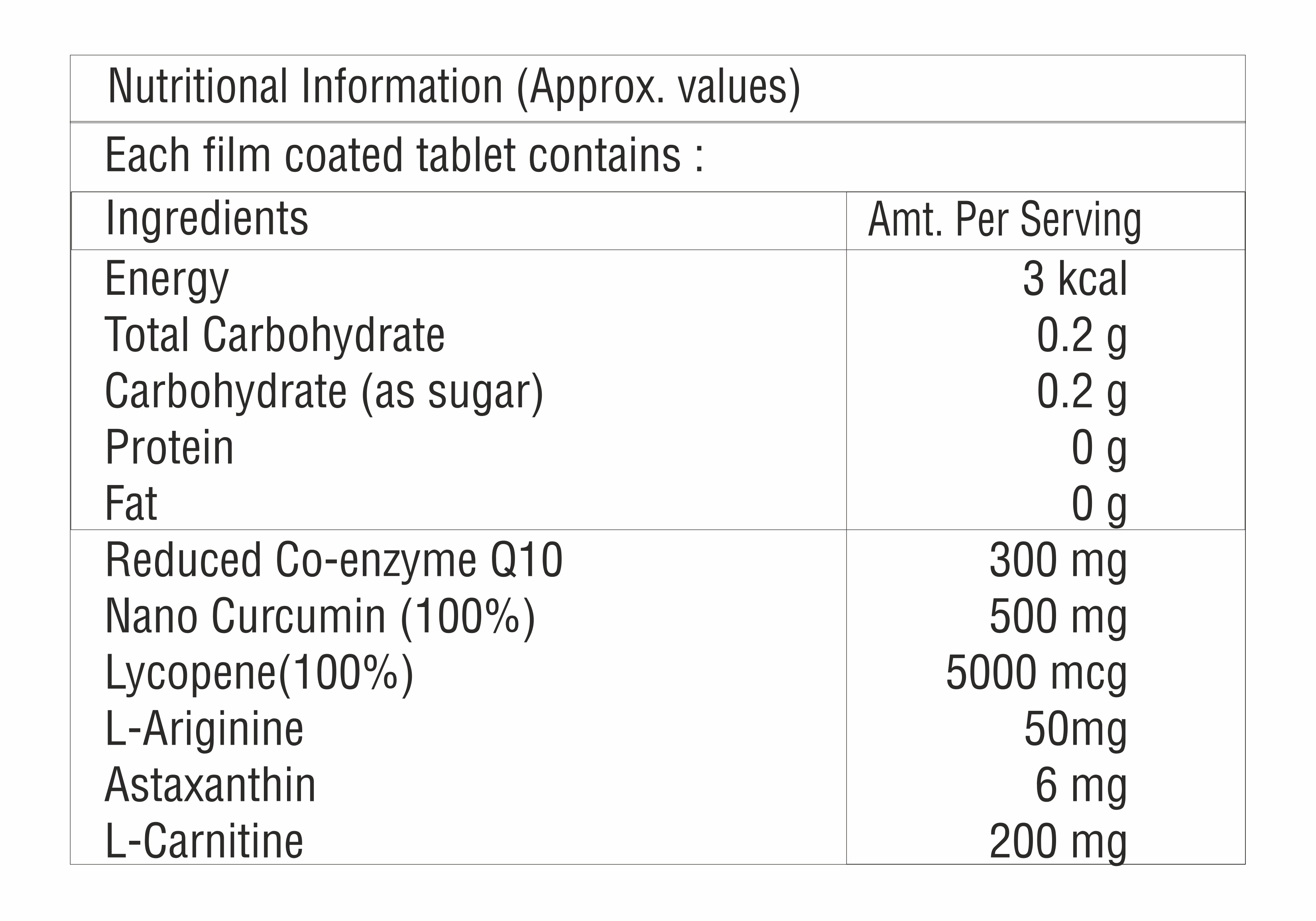 Co-enzyme Q10 With L-carnitine Tablet