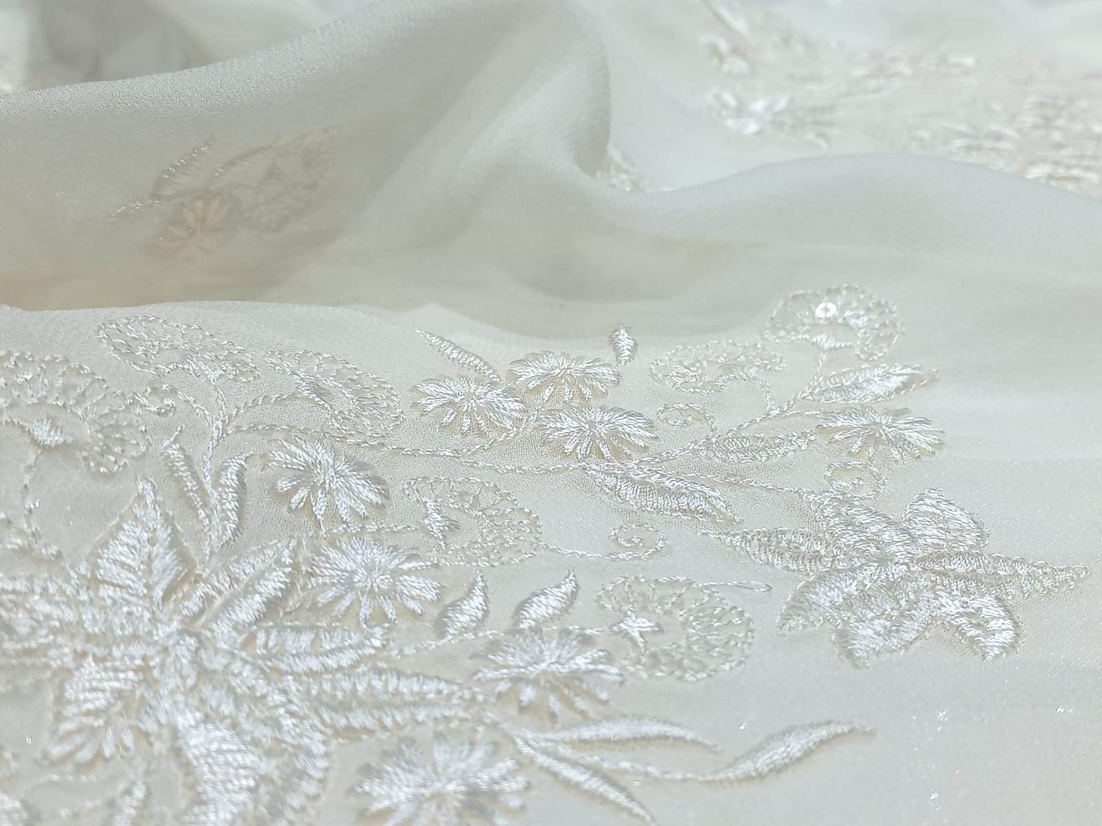 Embroidered Floral Butta Fabric - Attributes: Comfortable & Soft