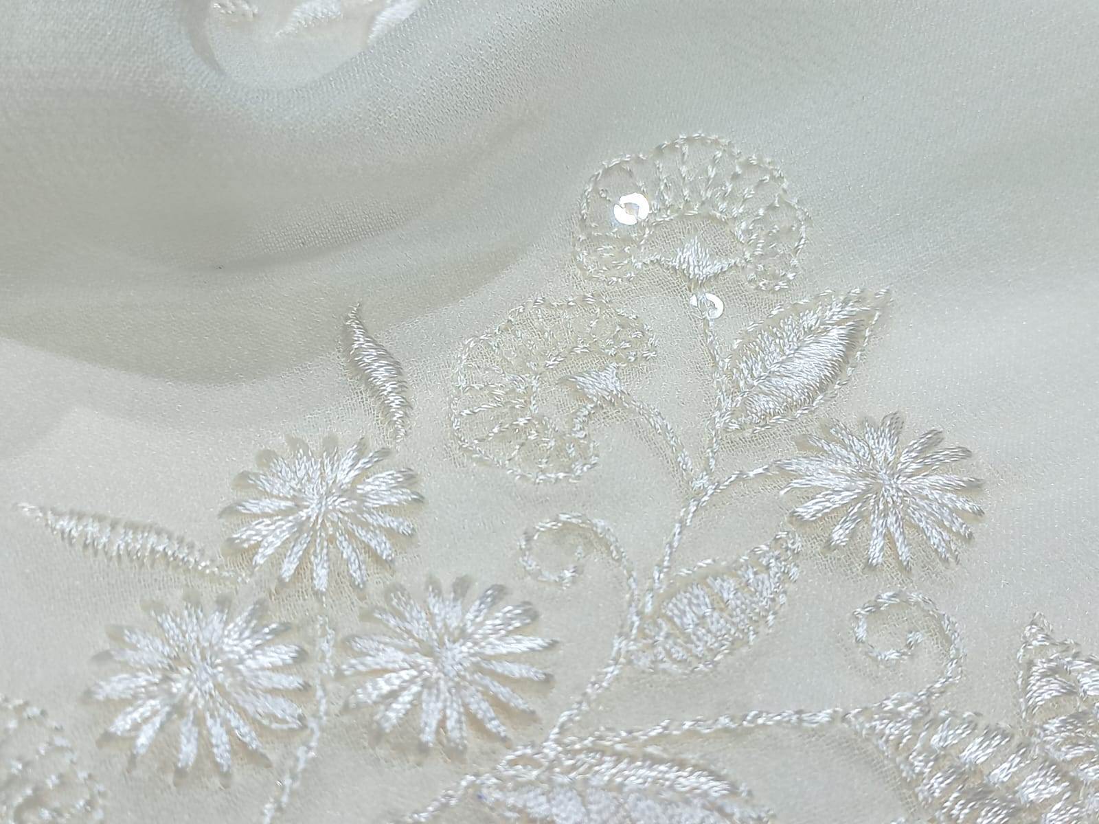 Embroidered Floral Butta Fabric - Attributes: Comfortable & Soft
